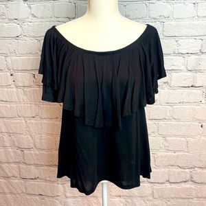 Black Ruffle Free People Beach Blouse